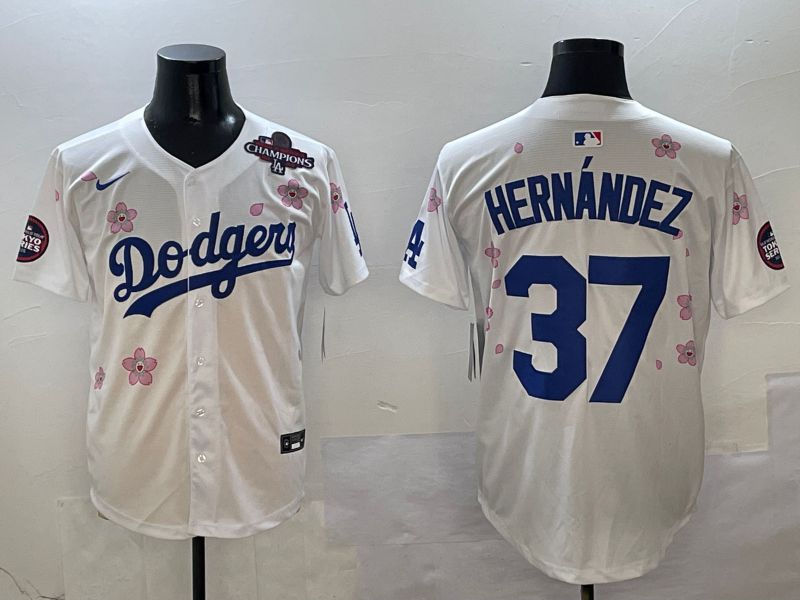 Men Los Angeles Dodgers #37 Hernandez White Sakura Edition 2025 Nike MLB Jersey style 5->los angeles dodgers->MLB Jersey